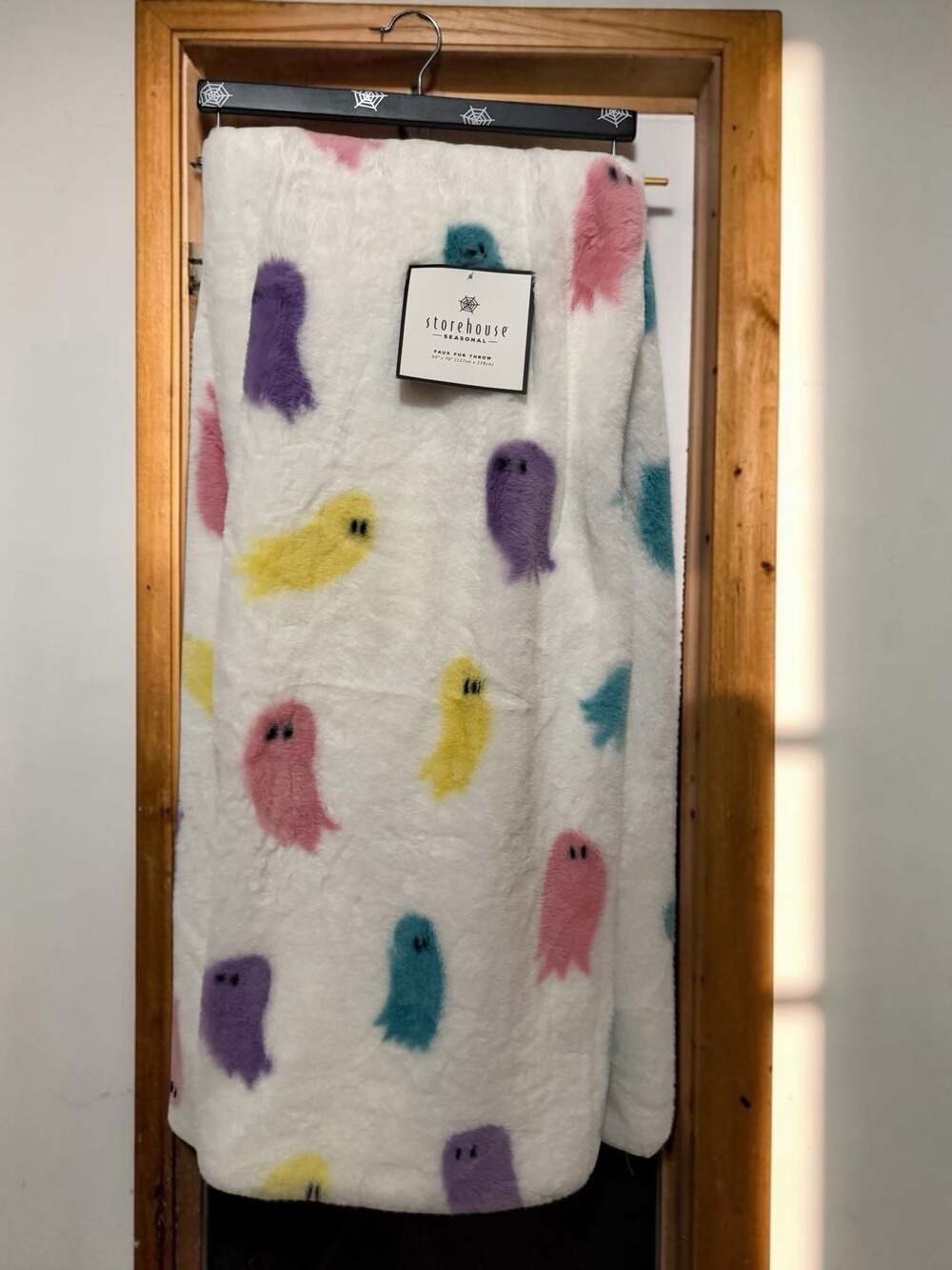 Storehouse Seasonal Colorful Ghost Print Faux Fur Throw Blanket 50" x 70"